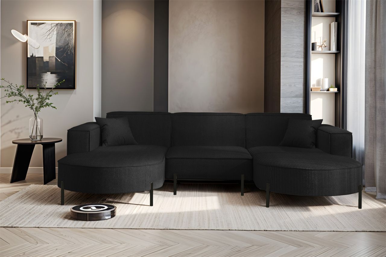 Wohnlandschaft U-Form Sofa VALENCIA in Stoff Scala Schwarz