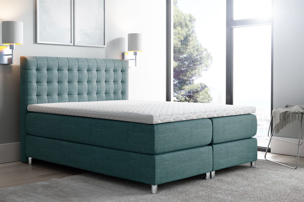 Boxspringbett Schlafzimmerbett Bett BAROS Stoff Aqua Marine 180x200cm