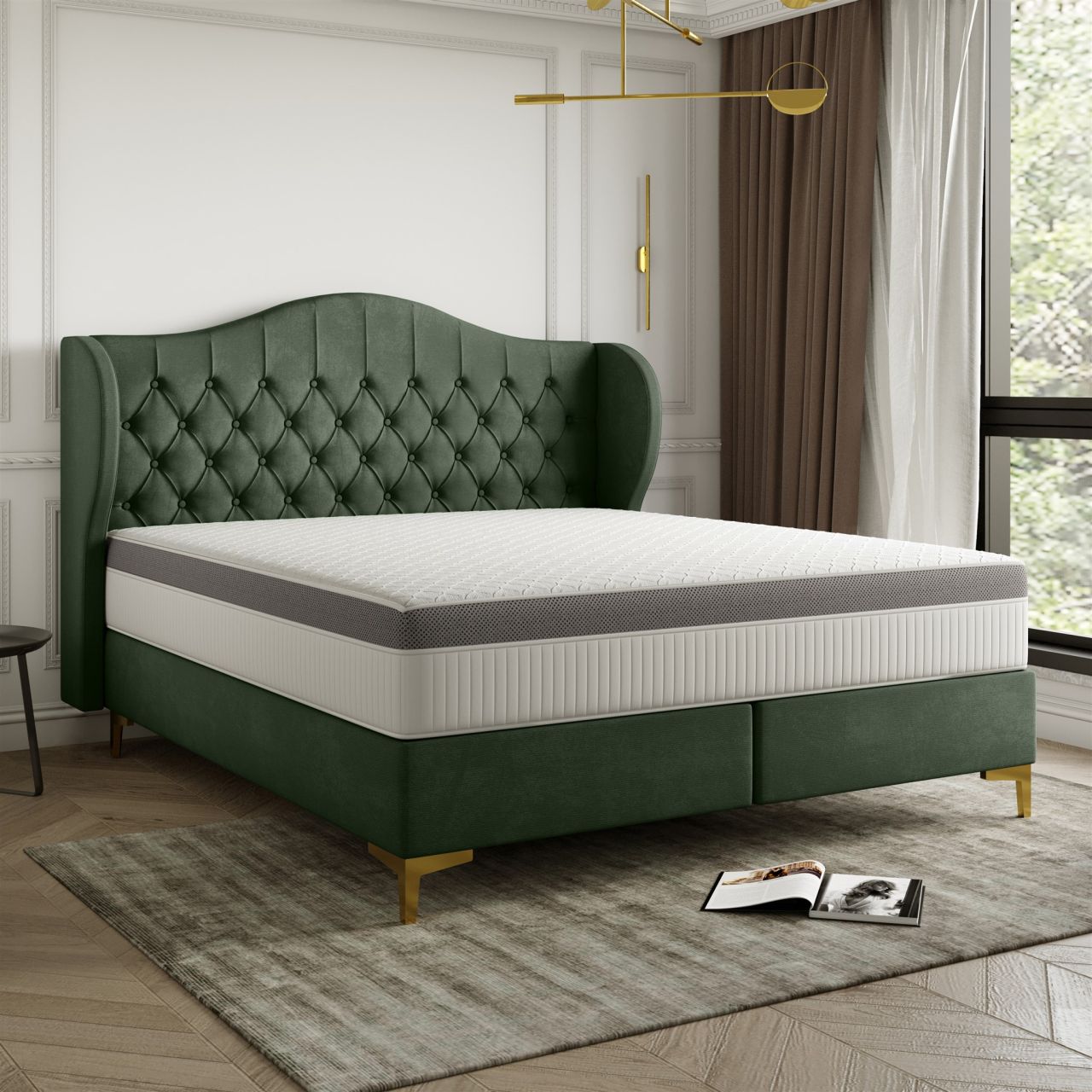 Polsterbett Doppelbett PELAGIO Stoff Whisper Forest 160x200cm inkl. Matratze