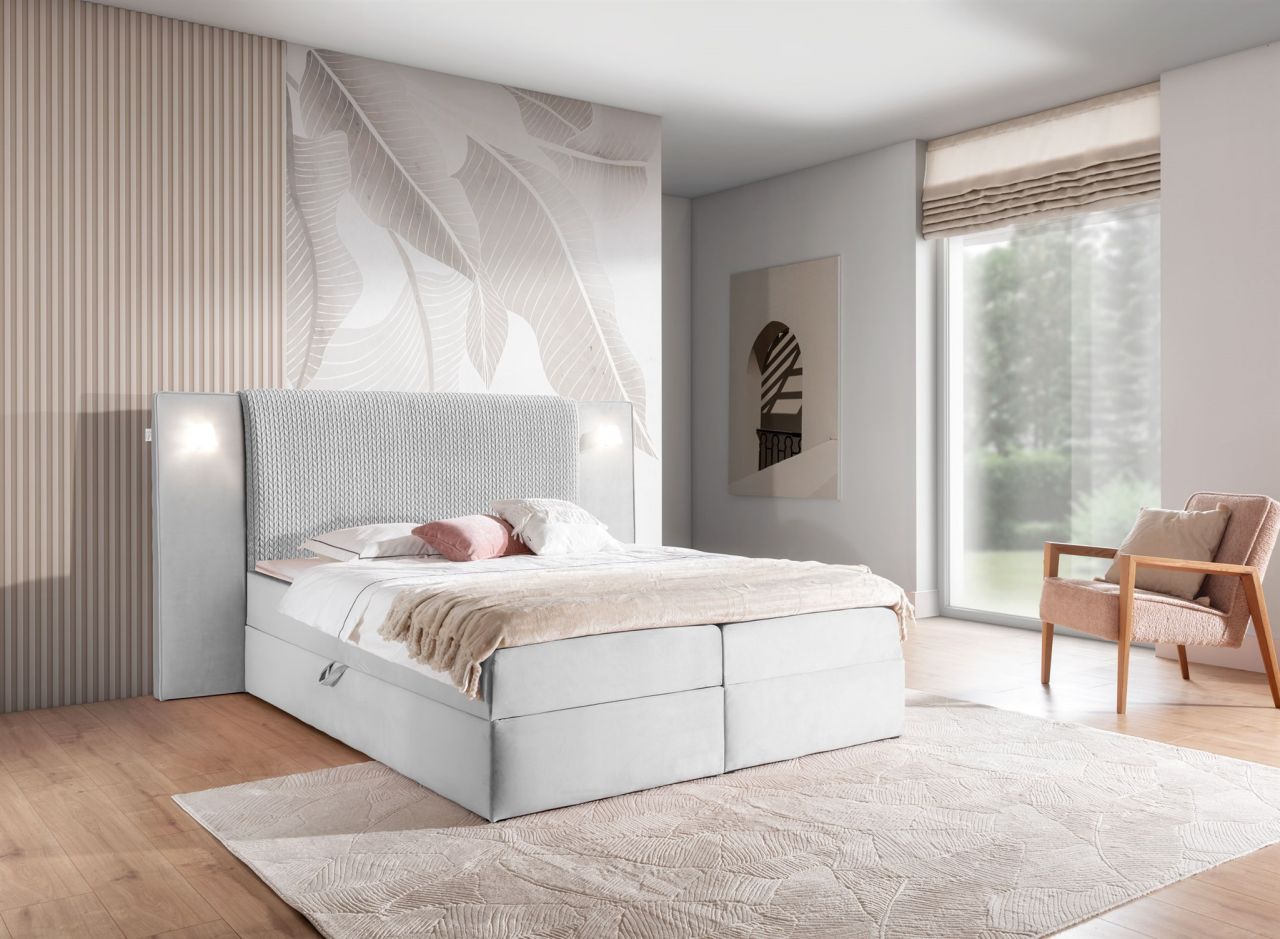 Boxspringbett Bett MARTEN 160x220cm Set.1 in Stoff Magic Velvet Hellgrau