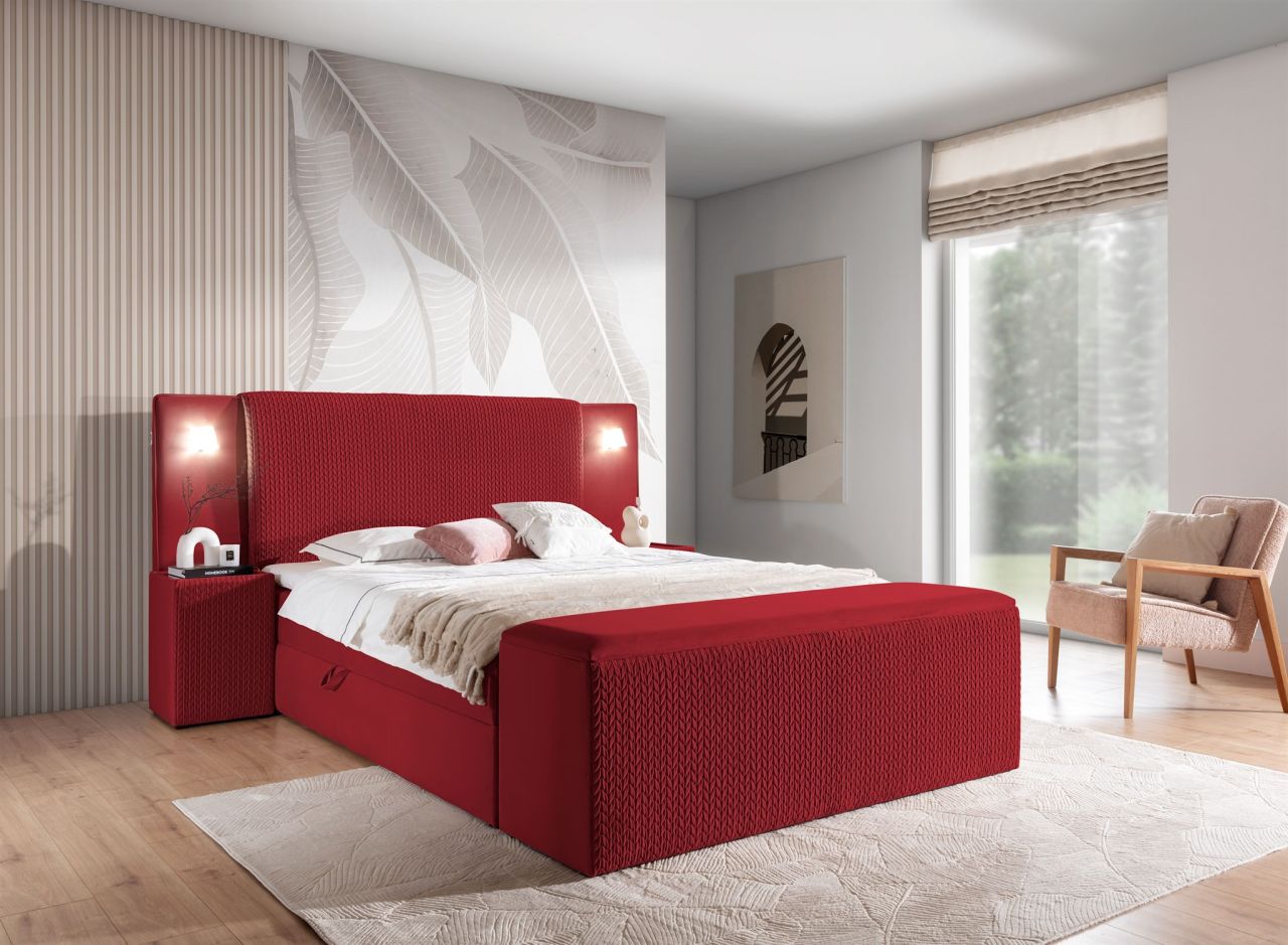 Boxspringbett Bett MARTEN 160x220cm Set.4 in Stoff Magic Velvet Rot