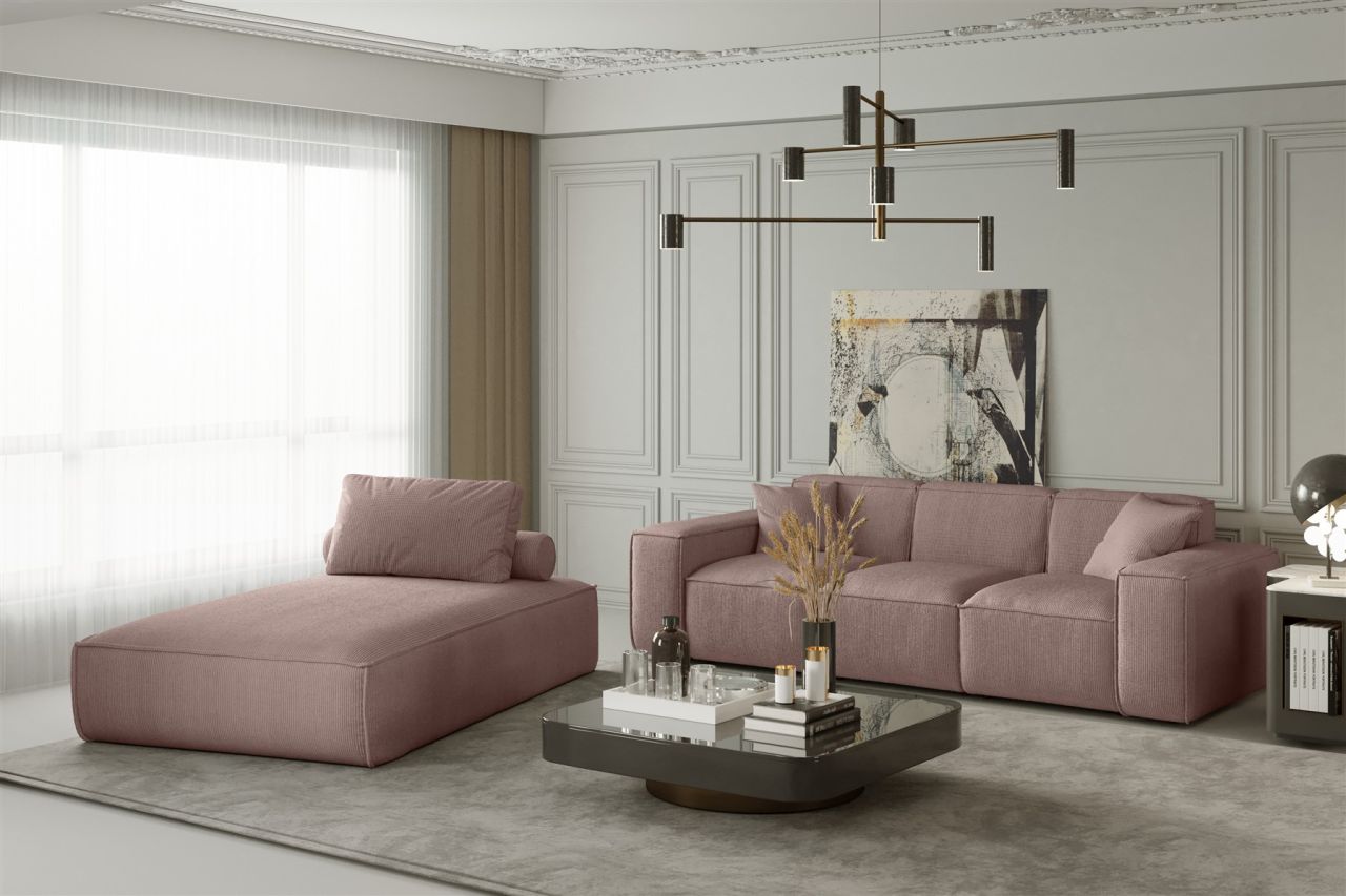 Sofa Set 2-teilig Sezlong und Sofa 3-Sitzer CELES in Stoff Scala Rose