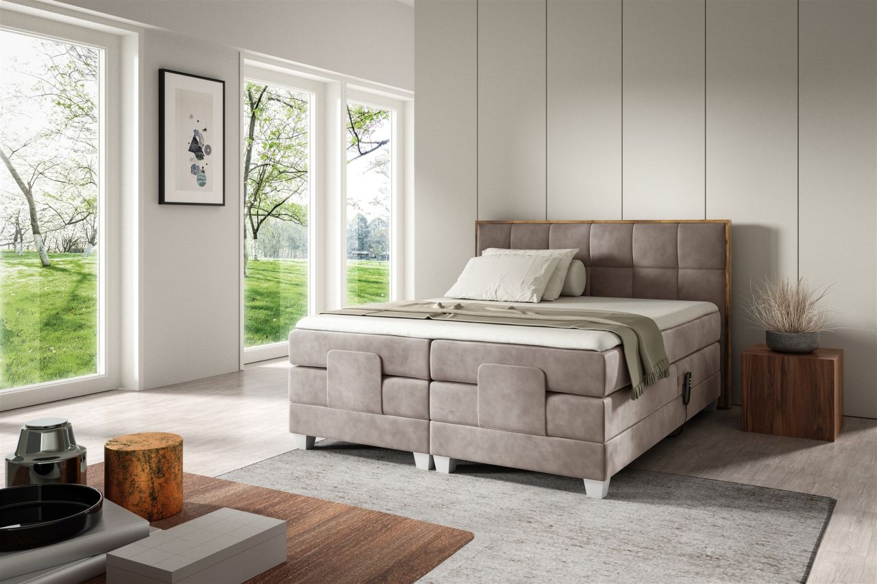 Boxspringbett Elektrisch Bett HENRY 140x200cm in Stoff Fresh Beige