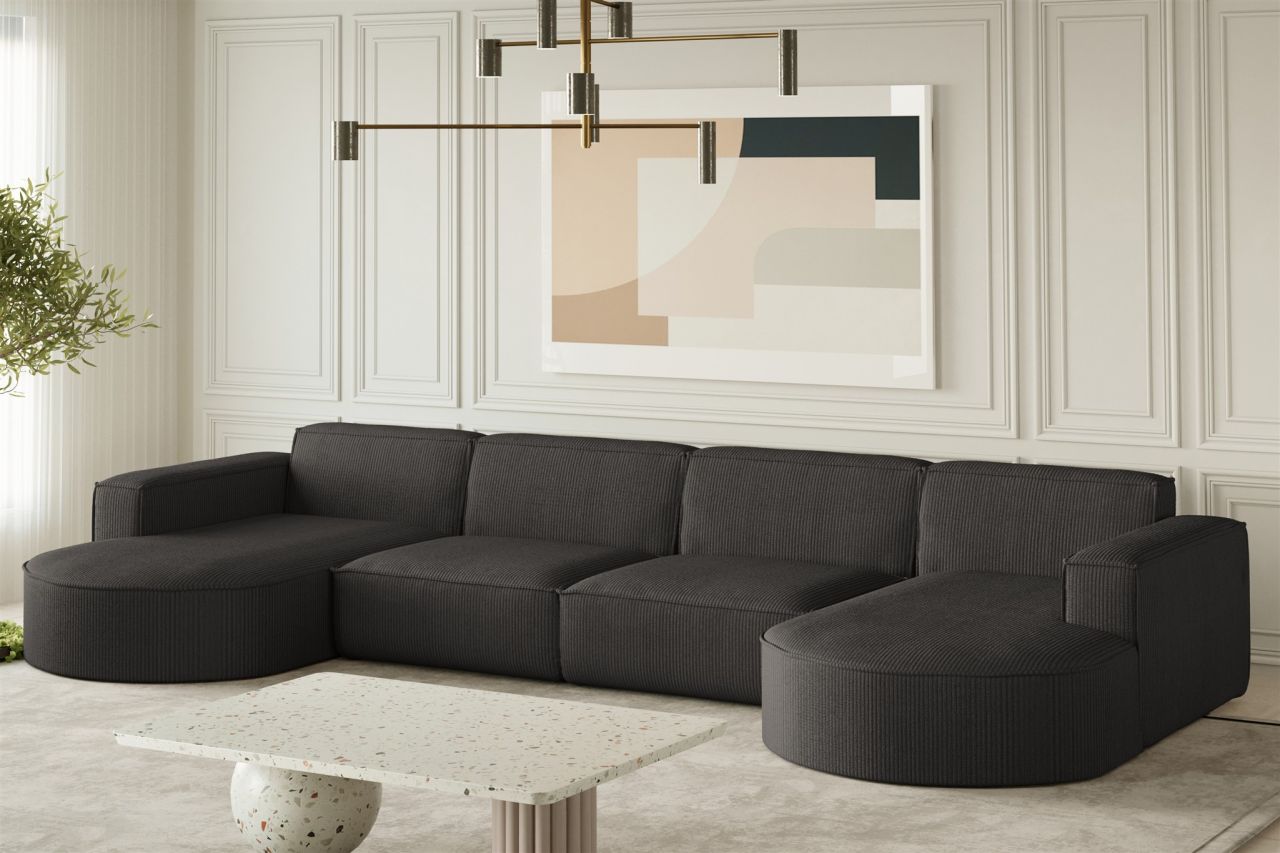 Wohnlandschaft U-Form Sofa PALMA XL in Stoff Scala Anthrazit