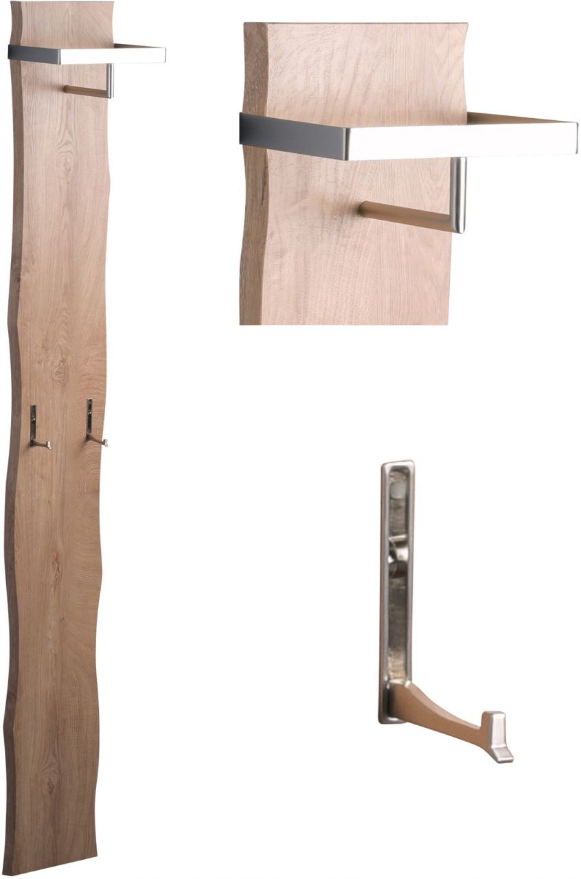 Garderobe ADAM 25x190x20 cm inkl. 2 Haken Baumkante Dekor Eiche