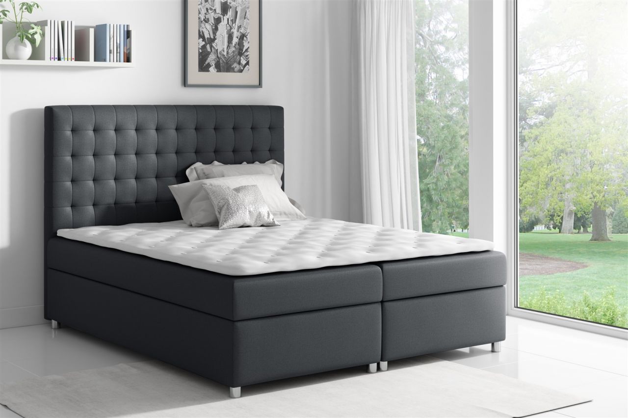 Boxspringbett Schlafzimmerbett CARIN Polyesterstoff Schwarz 180x200cm