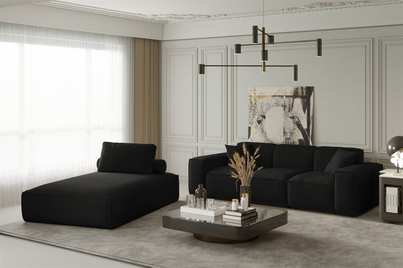Sofa Set 2-teilig Sezlong und Sofa 3-Sitzer CELES in Stoff Opera Velvet Schwarz