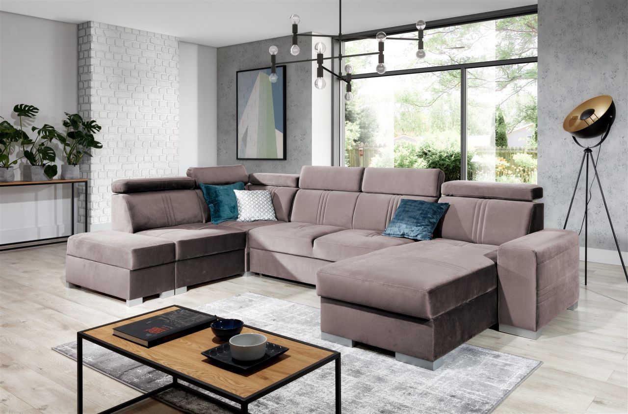 Wohnlandschaft Schlafsofa NOLAN USB Stoff Monolith Pastellviolett Ottoman Rechts