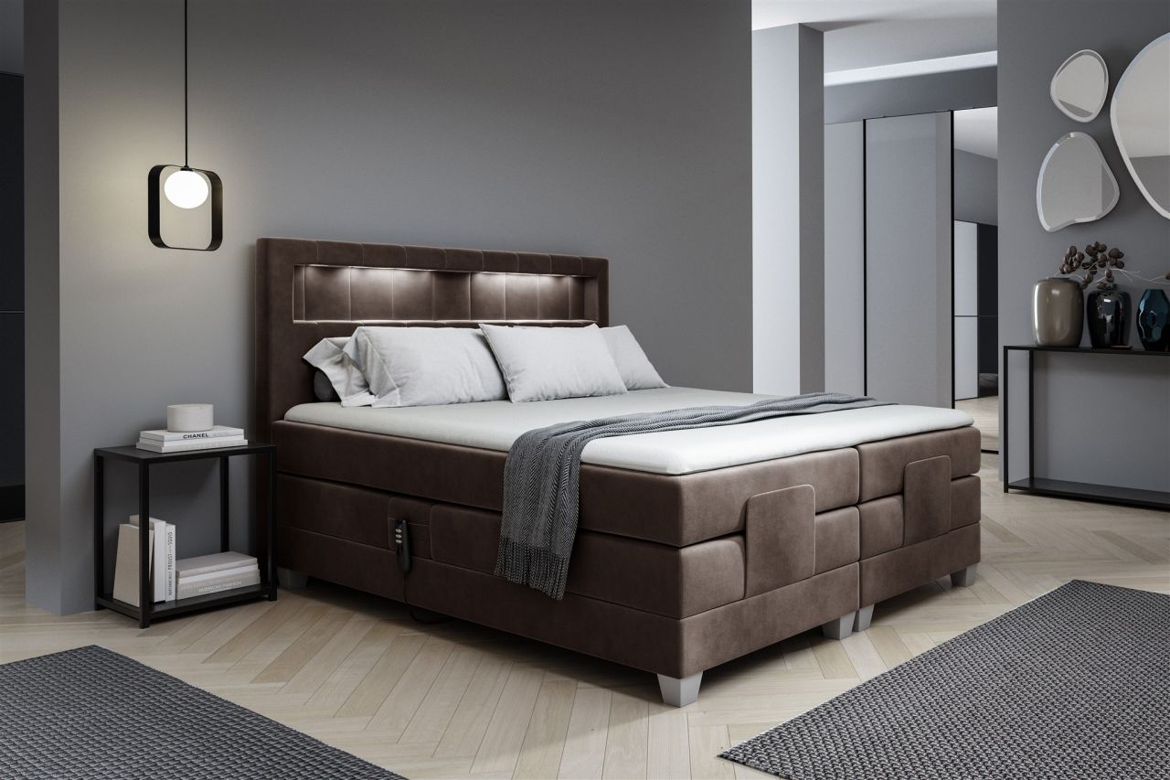 Boxspringbett Elektrisch Bett DAVIDE 200x200cm in Stoff Fresh Schokobraun
