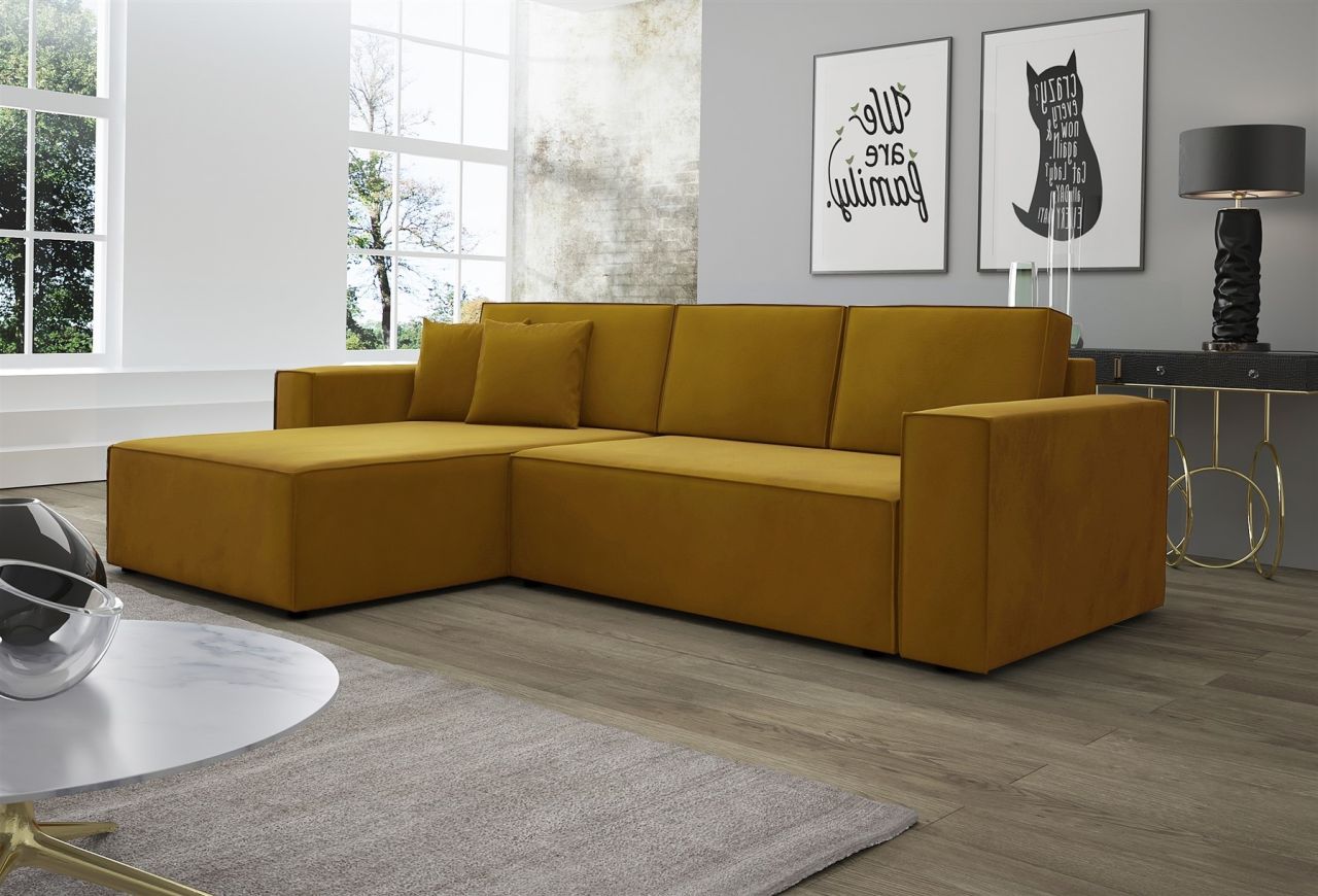 Ecksofa Schlafsofa Sofa CONOR PREMIUM Stoff Kronos Goldbraun Ottomane Links