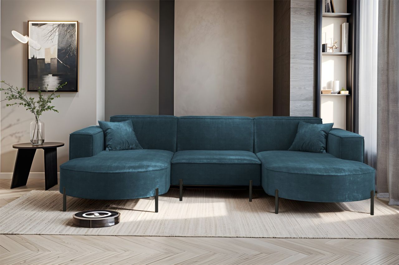 Wohnlandschaft U-Form Sofa VALENCIA in Stoff Noel Blau