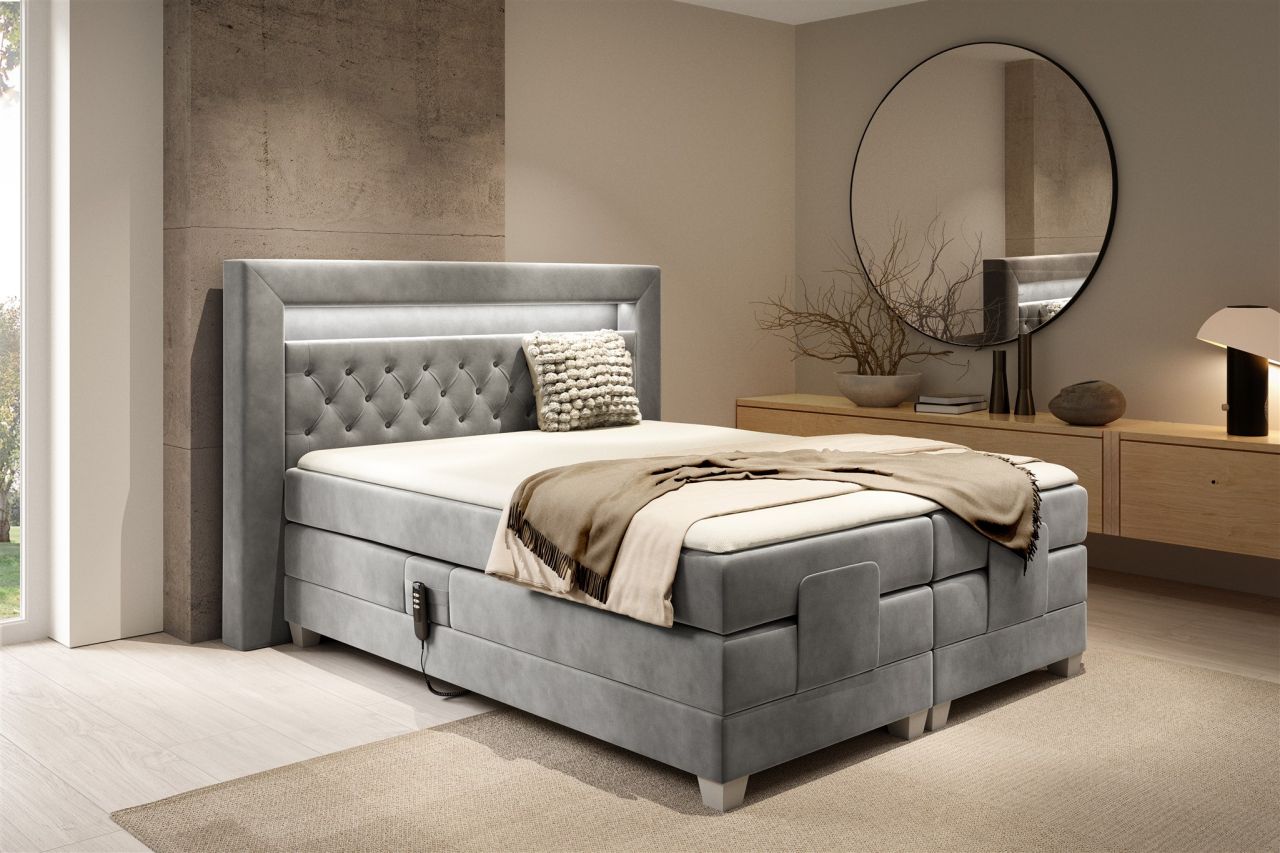 Boxspringbett Elektrisch Bett ARMANDO 200x200cm in Stoff Fresh Grau