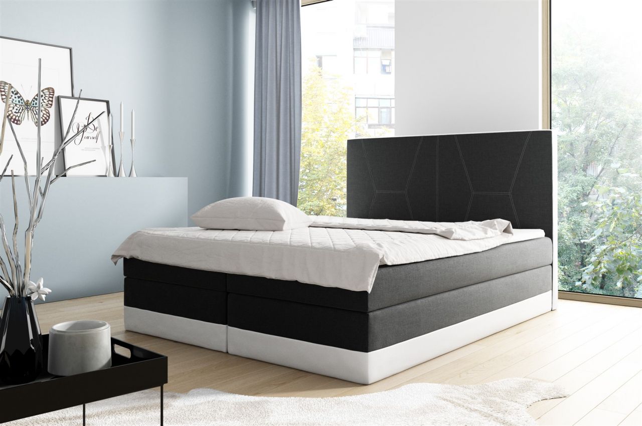 Boxspringbett Schlafzimmerbett VELARO 120x200cm Schwarz-Weiss