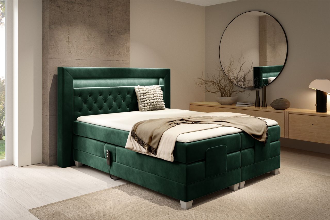 Boxspringbett Elektrisch Bett ARMANDO 160x200cm in Stoff Fresh Flaschengrün