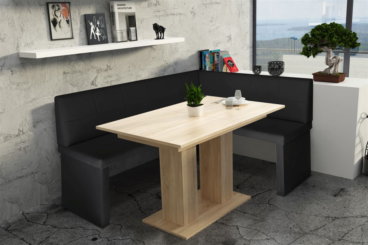 Eckbankgruppe 196x142 cm ROBIN XL L Schwarz / Esstisch DANTE Sonoma