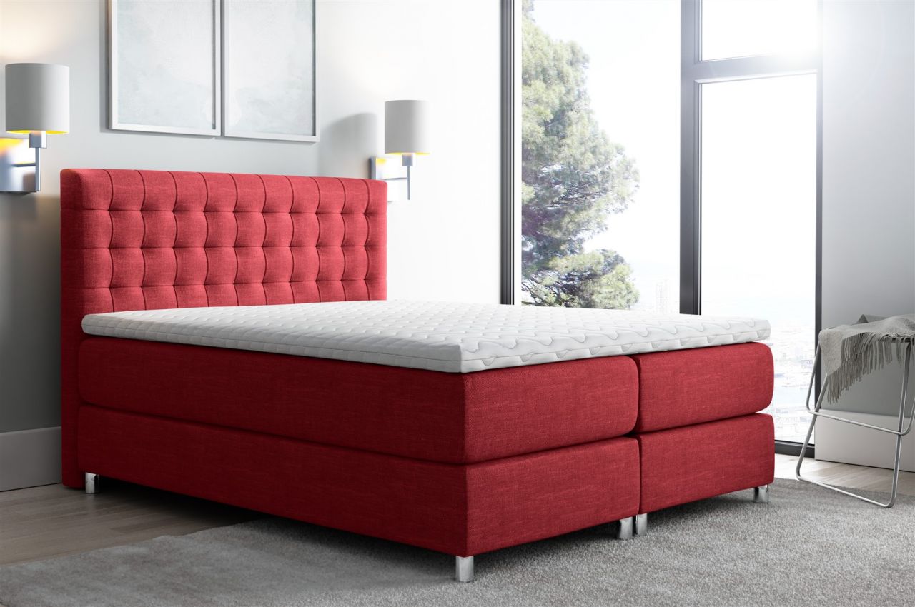 Boxspringbett Schlafzimmerbett Bett BAROS Stoff Rot 200x200cm