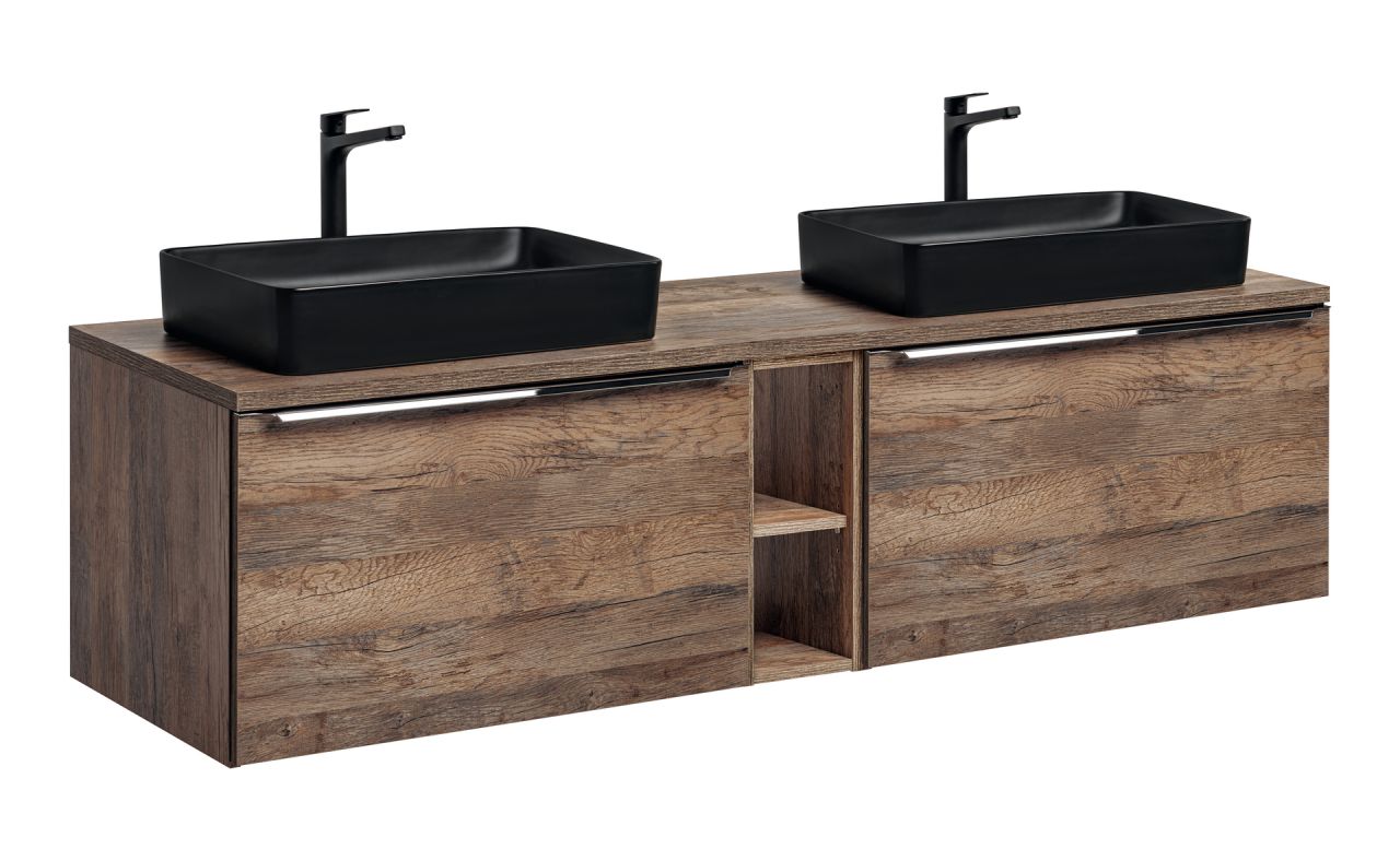 Waschtischunterschrank 5-tlg AKAN 180cm Vintage Eiche inkl. Waschtisch