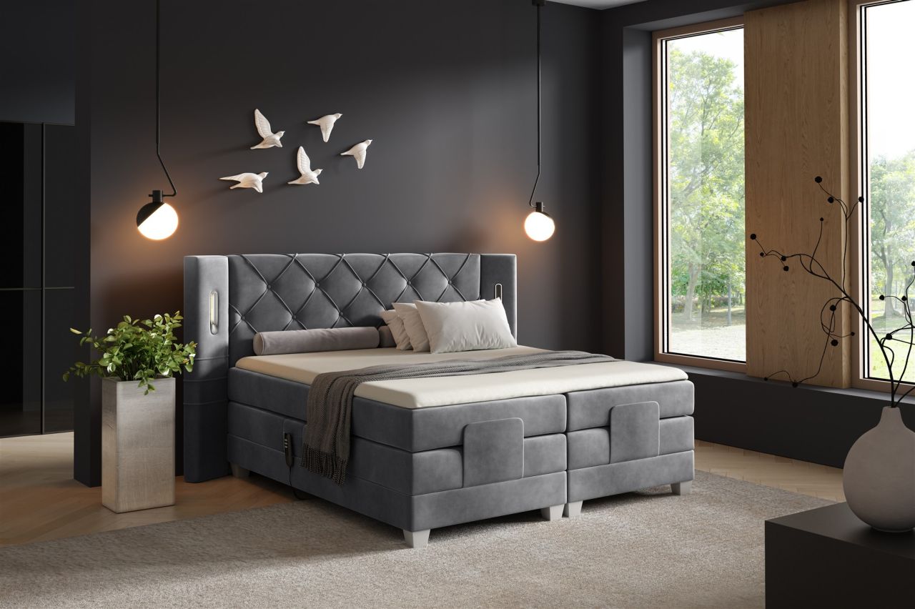 Boxspringbett Elektrisch Bett STEVE 160x200cm in Stoff Fresh Dunkelgrau