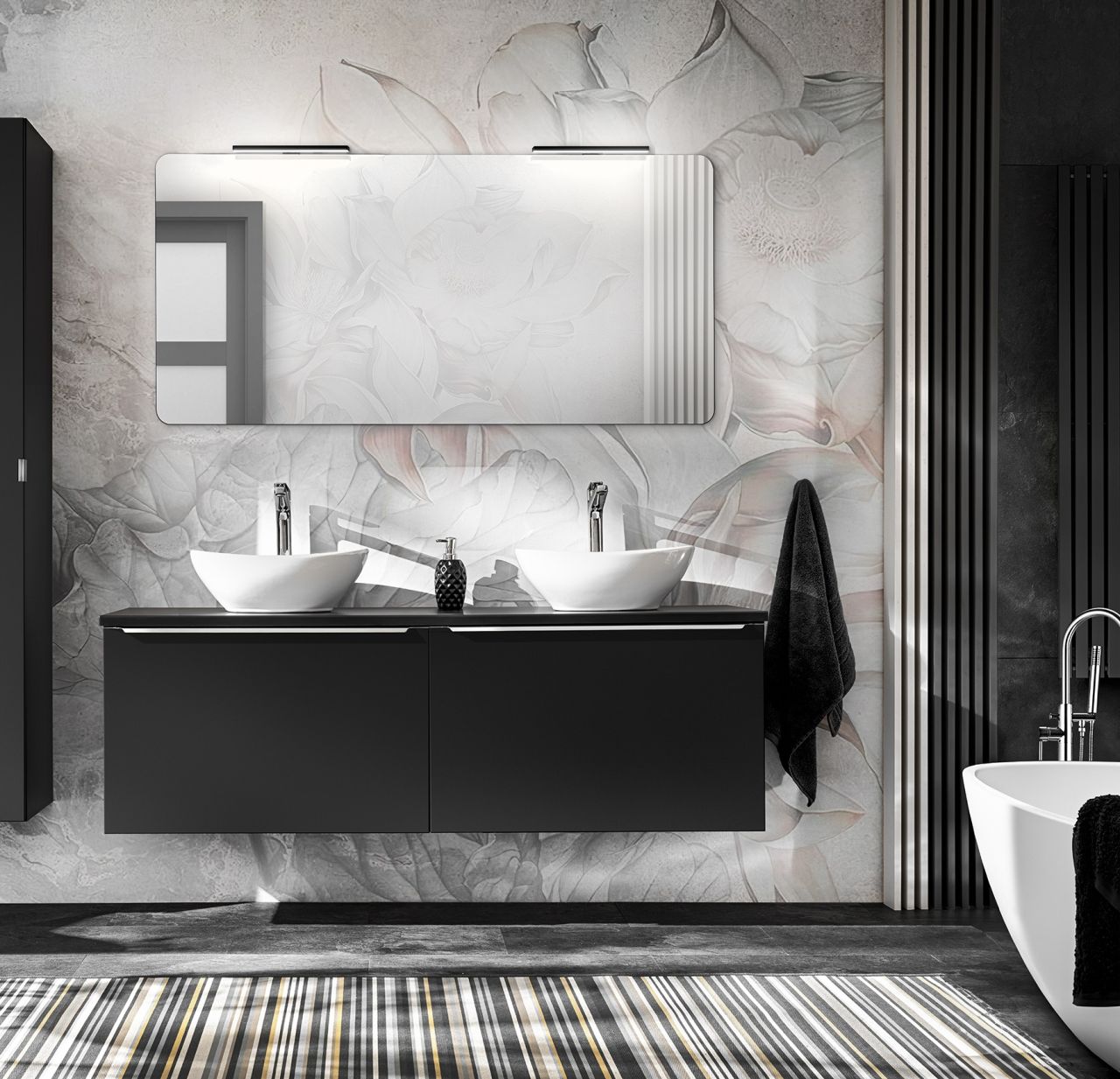 Badmöbel Set 5-tlg Badezimmerset AKAN Schwarz matt Spiegel inkl. Waschtisch