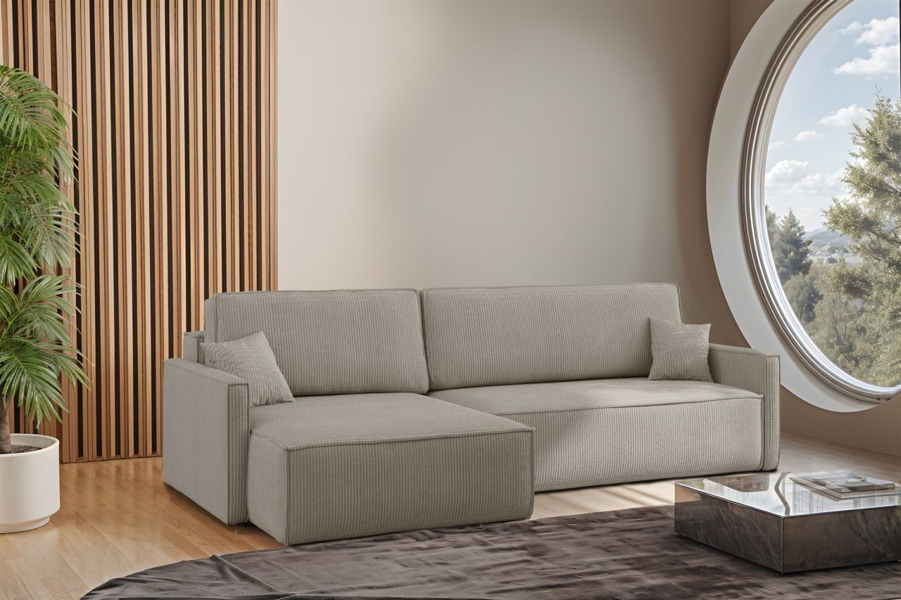 Ecksofa Schlafsofa Sofa LOUIS Stoff Scala Hellgrau Ottomane Links