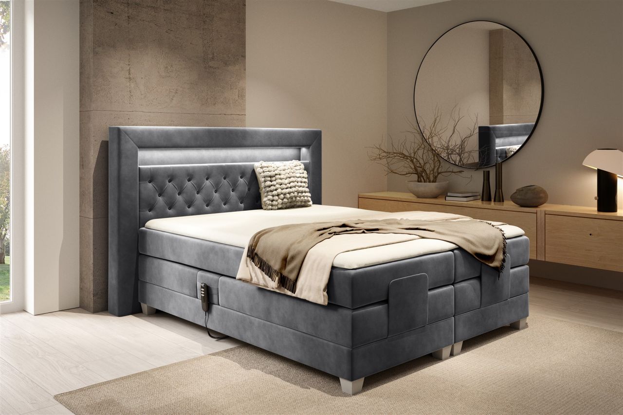 Boxspringbett Elektrisch Bett ARMANDO 180x200cm in Stoff Fresh Stahlgrau