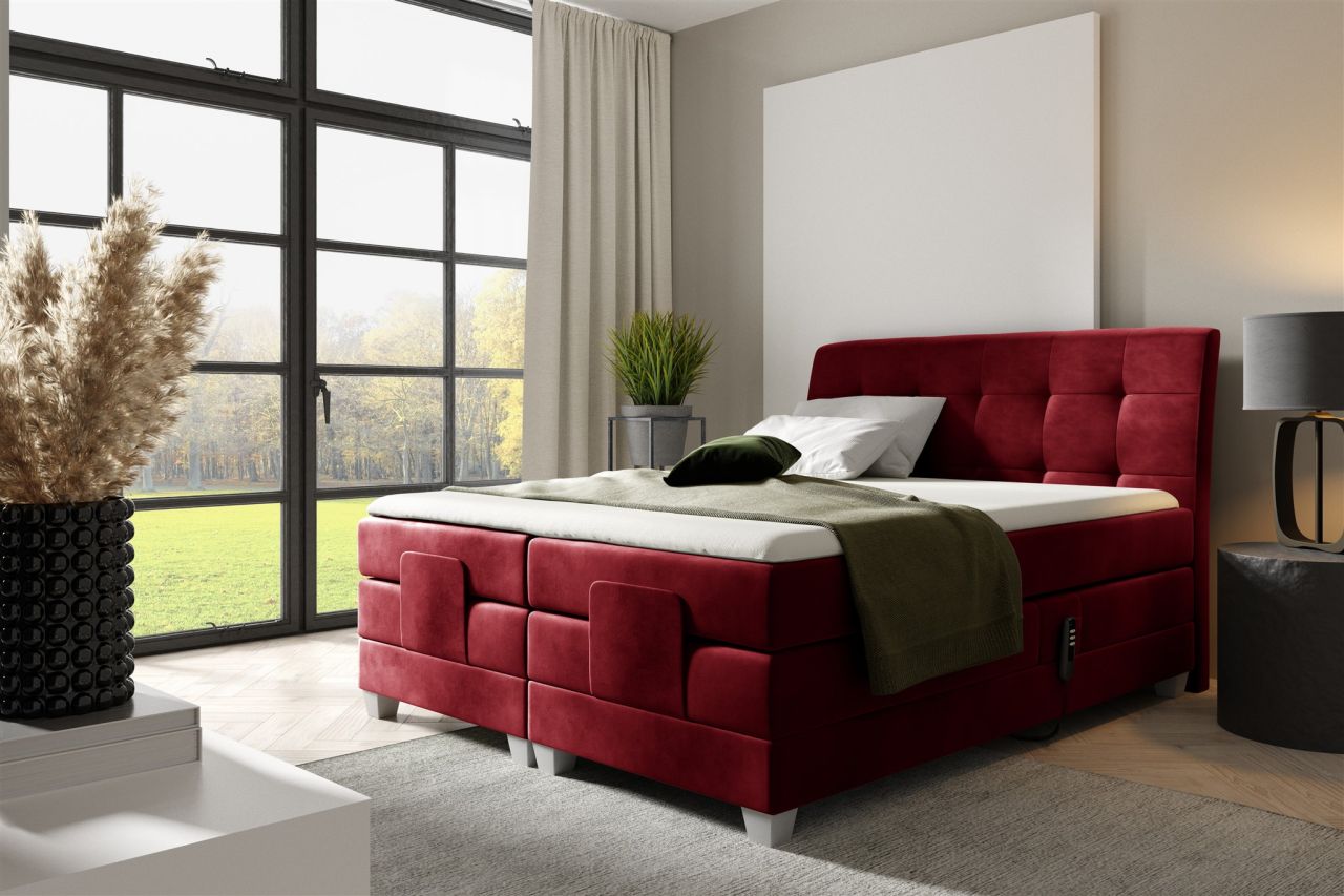 Boxspringbett Elektrisch Bett FRANCO 120x200cm in Stoff Fresh Rot