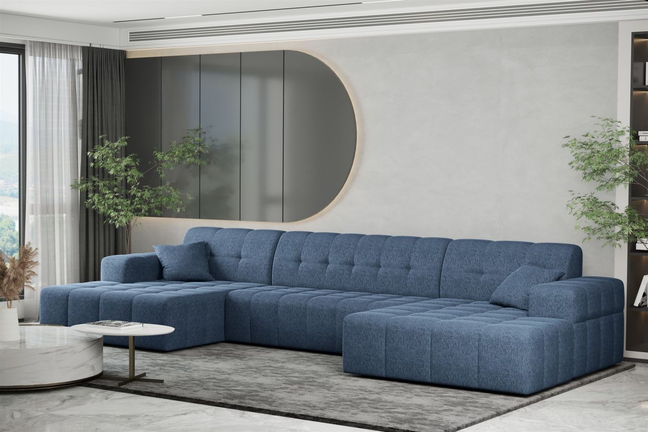 OUTLET Wohnlandschaft Sofa U-Form NANCY in Stoff Neve Blau