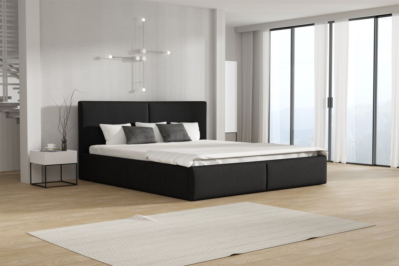 Polsterbett Doppelbett BERGEN Komplettset 120x200cm Stoff Magic Velvet Schwarz