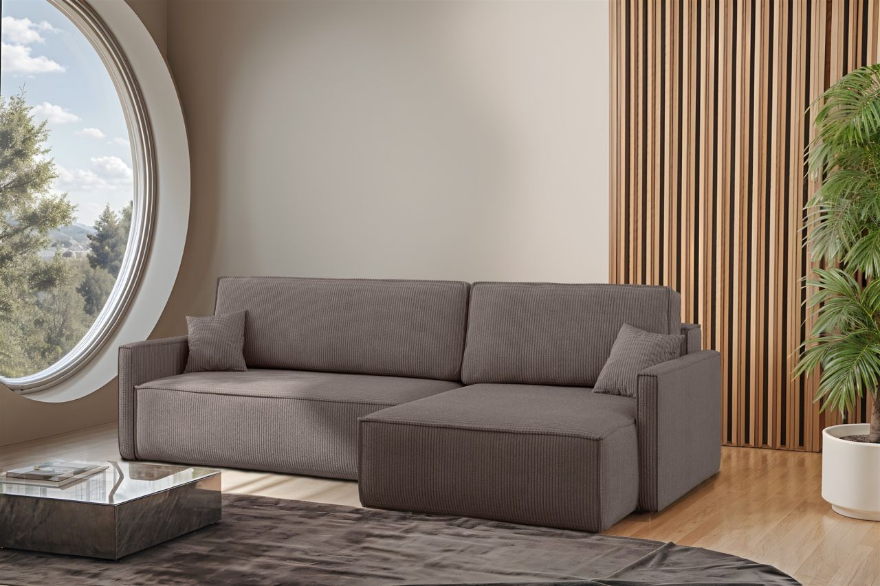 Ecksofa Schlafsofa Sofa LOUIS Stoff Scala Taupe Ottomane Rechts