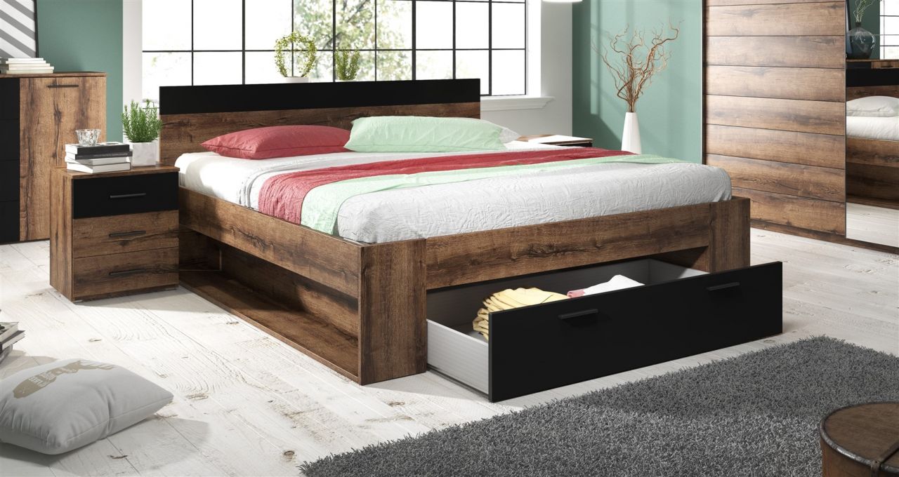 Schlafzimmerbett Bett ASKJA 180x200 cm Monastery Eiche inkl.2 x Nako