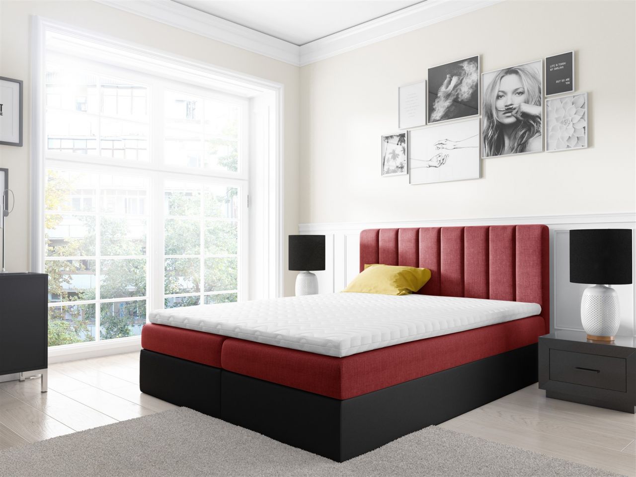 Boxspringbett Schlafzimmerbett GABRIEL 140x200cm Rot-Schwarz