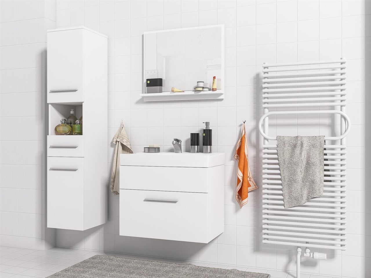 Badmöbel Set 4-Tlg Weiss matt LUCY inkl.Waschtisch