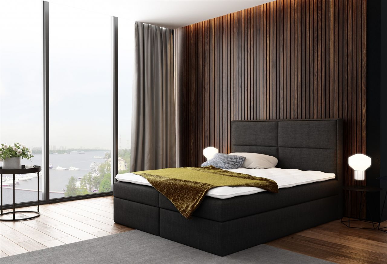 Boxspringbett Bett DERBI Stoff Braun 180x200cm inkl.Bettkasten