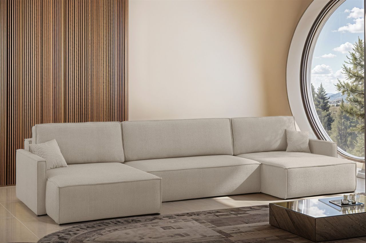 Wohnlandschaft mit Schlaffunktion Sofa LOUIS Stoff Scala Beige