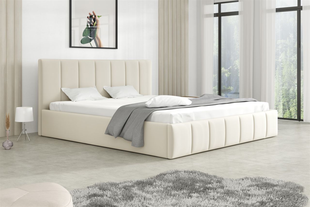 Polsterbett Doppelbett DETROIT Komplettset 180x200cm Stoff Magic Velvet Creme