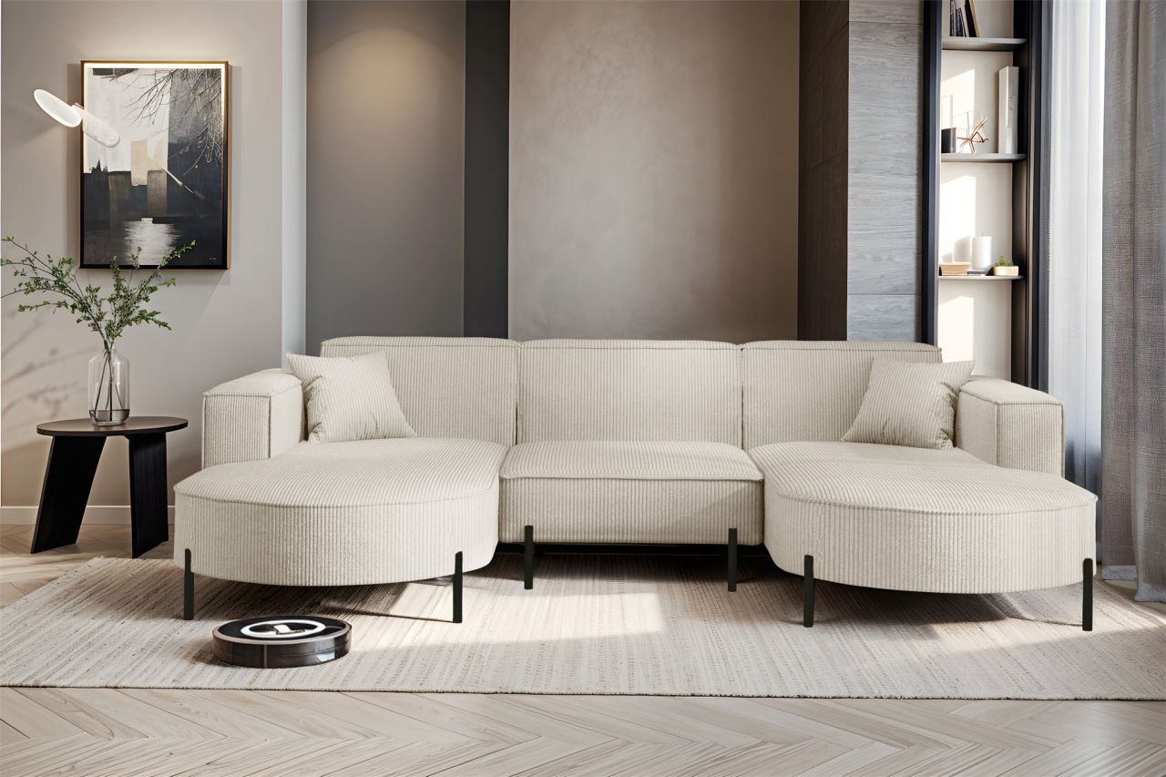 Wohnlandschaft U-Form Sofa VALENCIA in Stoff Scala Sand