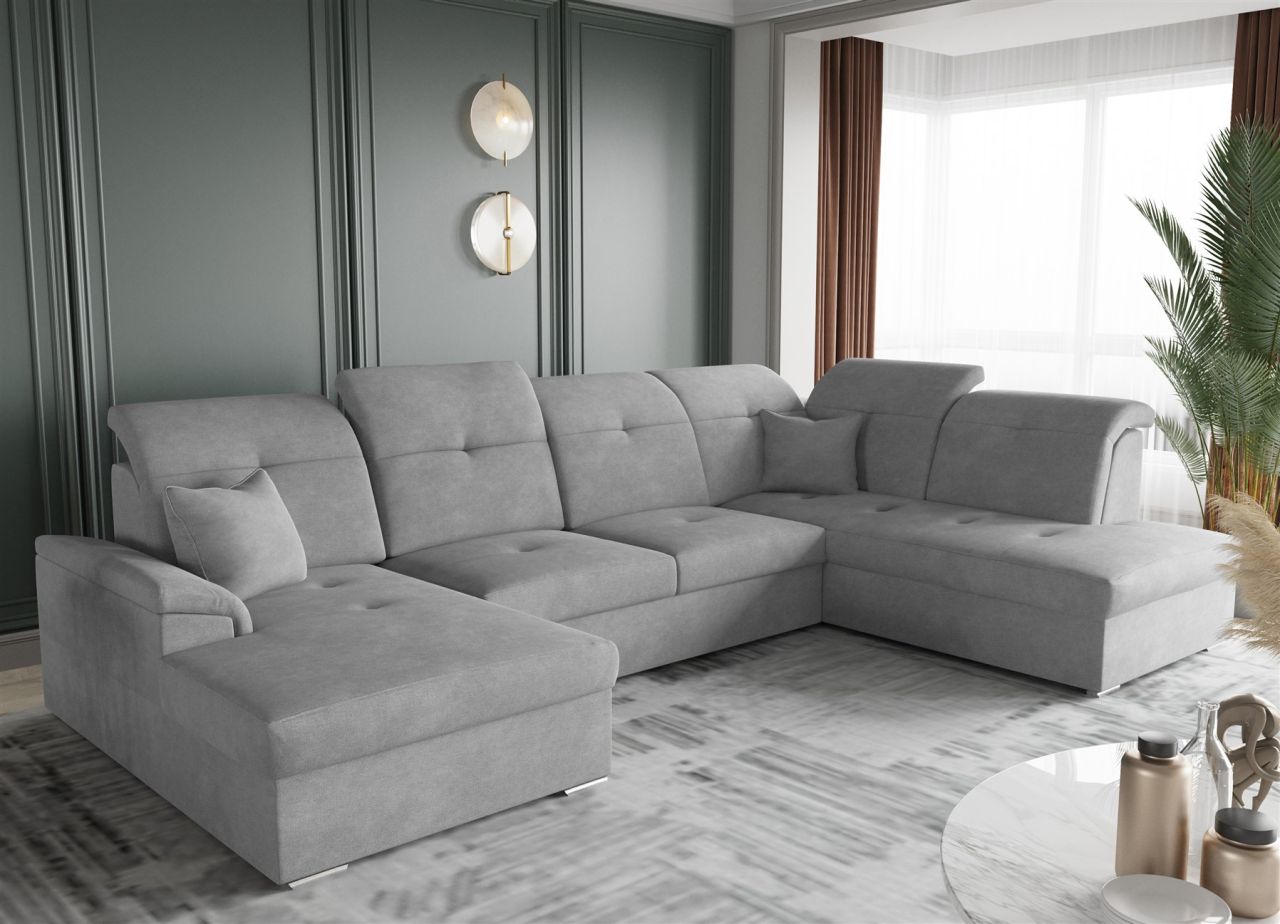 Wohnlandschaft Schlafsofa FREJA Stoff Brooklyn Betongrau Langer Schenkel Rechts