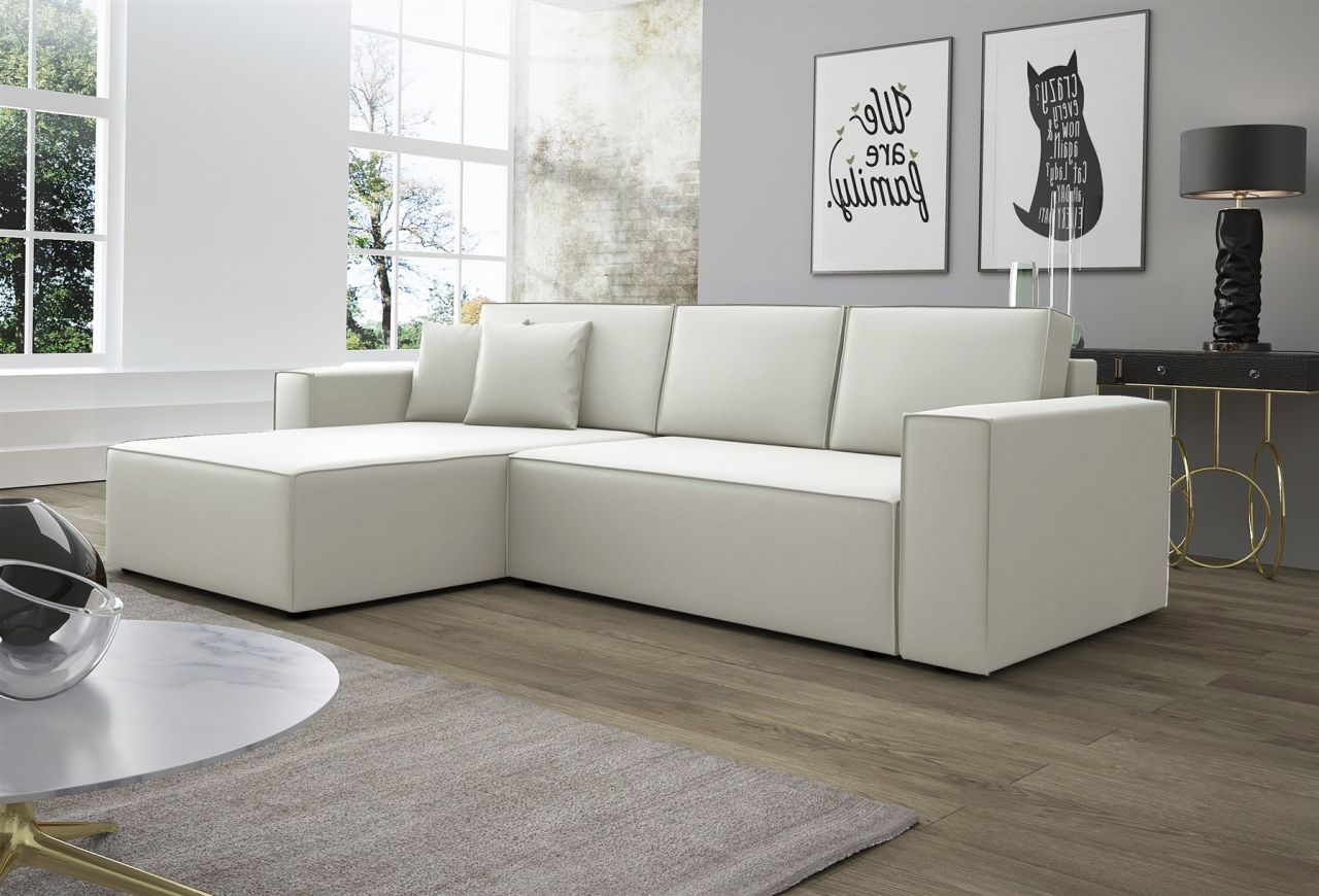 Ecksofa Schlafsofa Sofa CONOR PREMIUM Kunstleder Soft Weiß Ottomane Links