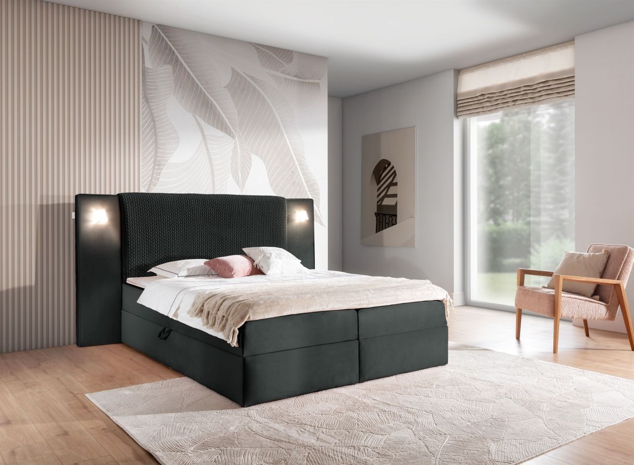 Boxspringbett Bett MARTEN 140x200cm Set.1 in Stoff Magic Velvet Schwarz