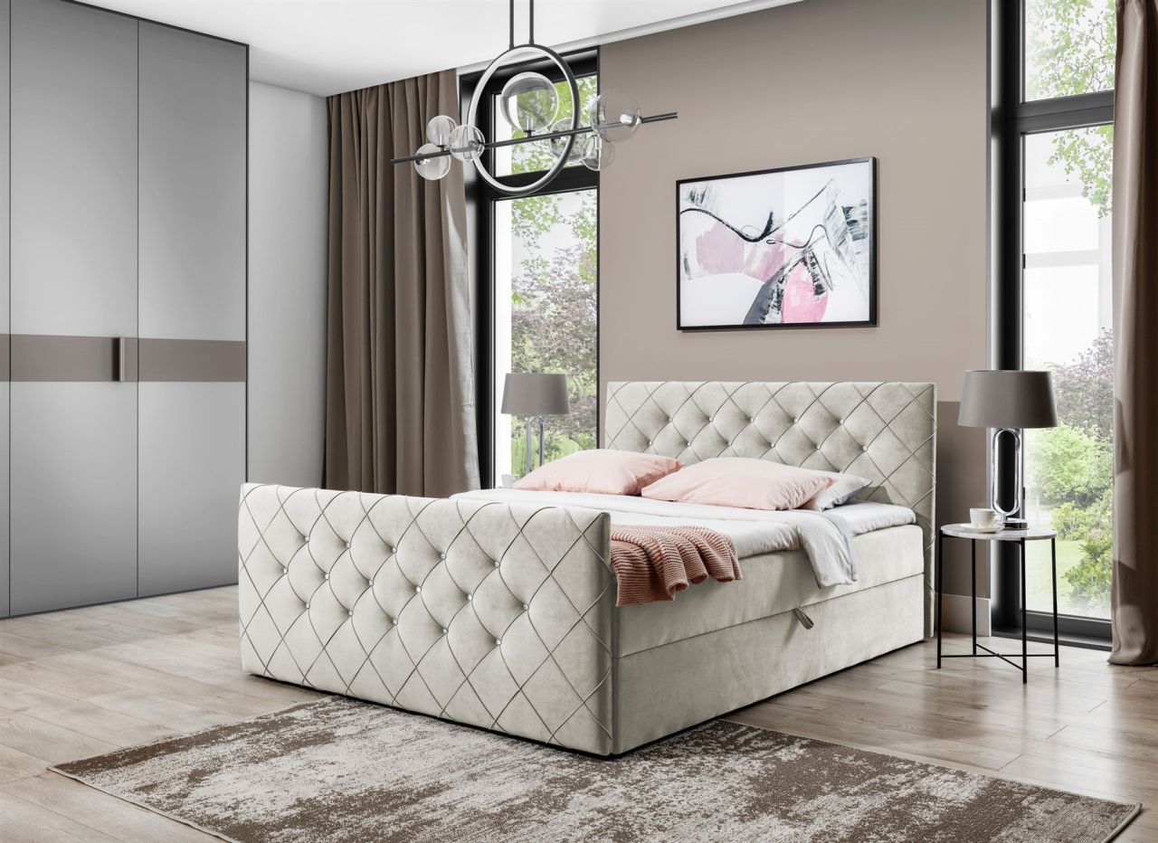 Boxspringbett Schlafzimmerbett EIVOR 180x220cm Stoff Magic Velvet Beige