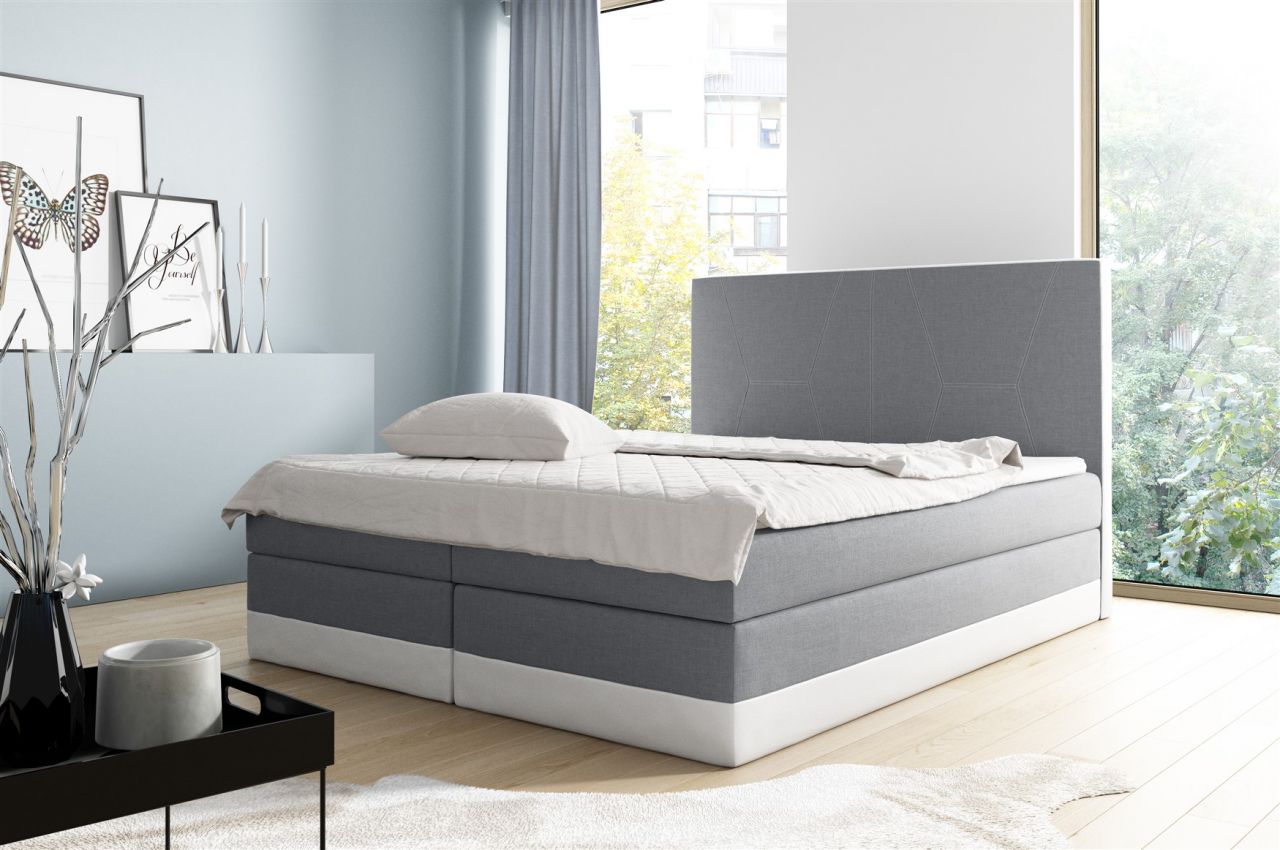 Boxspringbett Schlafzimmerbett VELARO 140x200cm Grau- Weiss