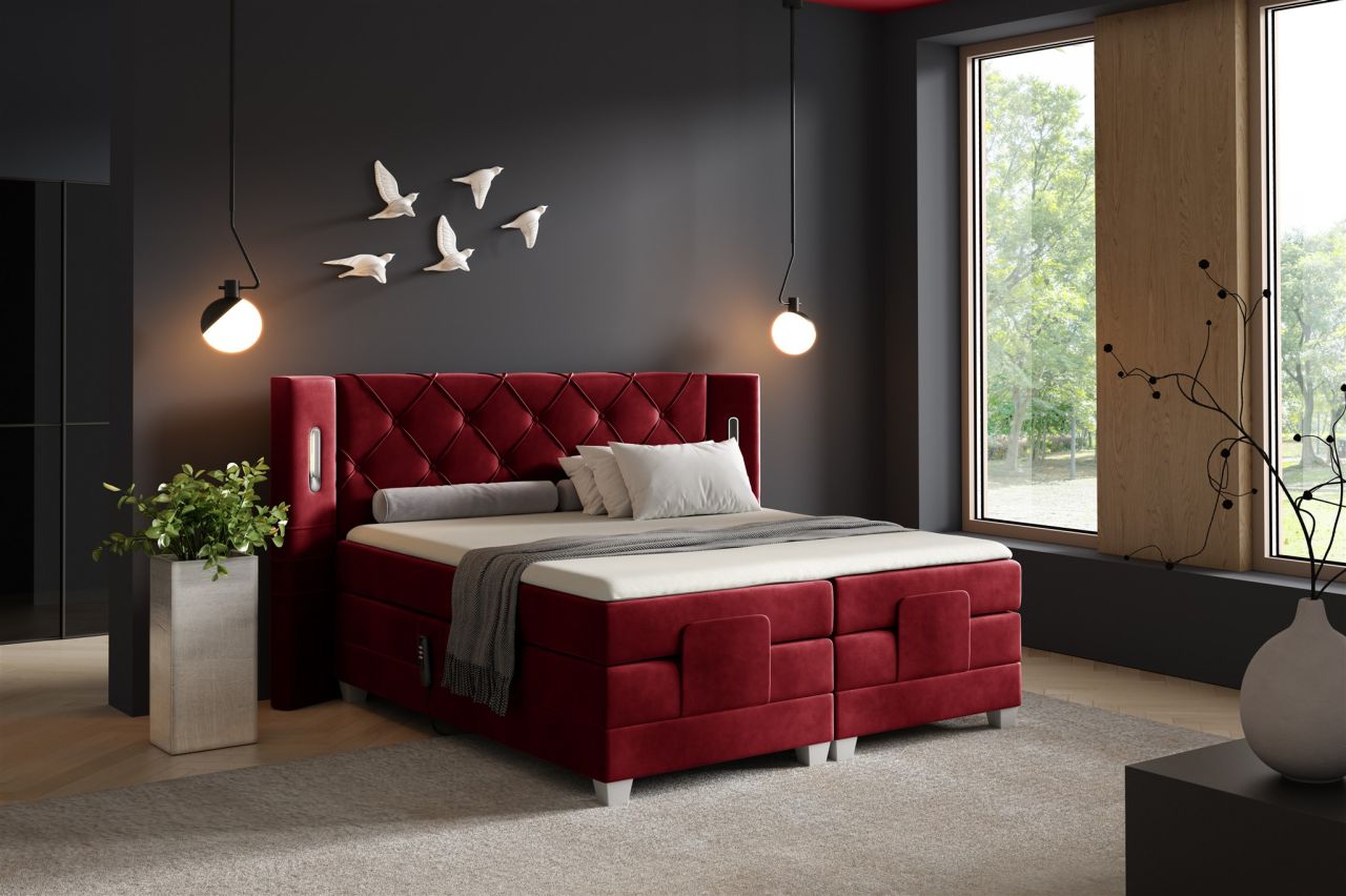 Boxspringbett Elektrisch Bett STEVE 200x200cm in Stoff Fresh Rot