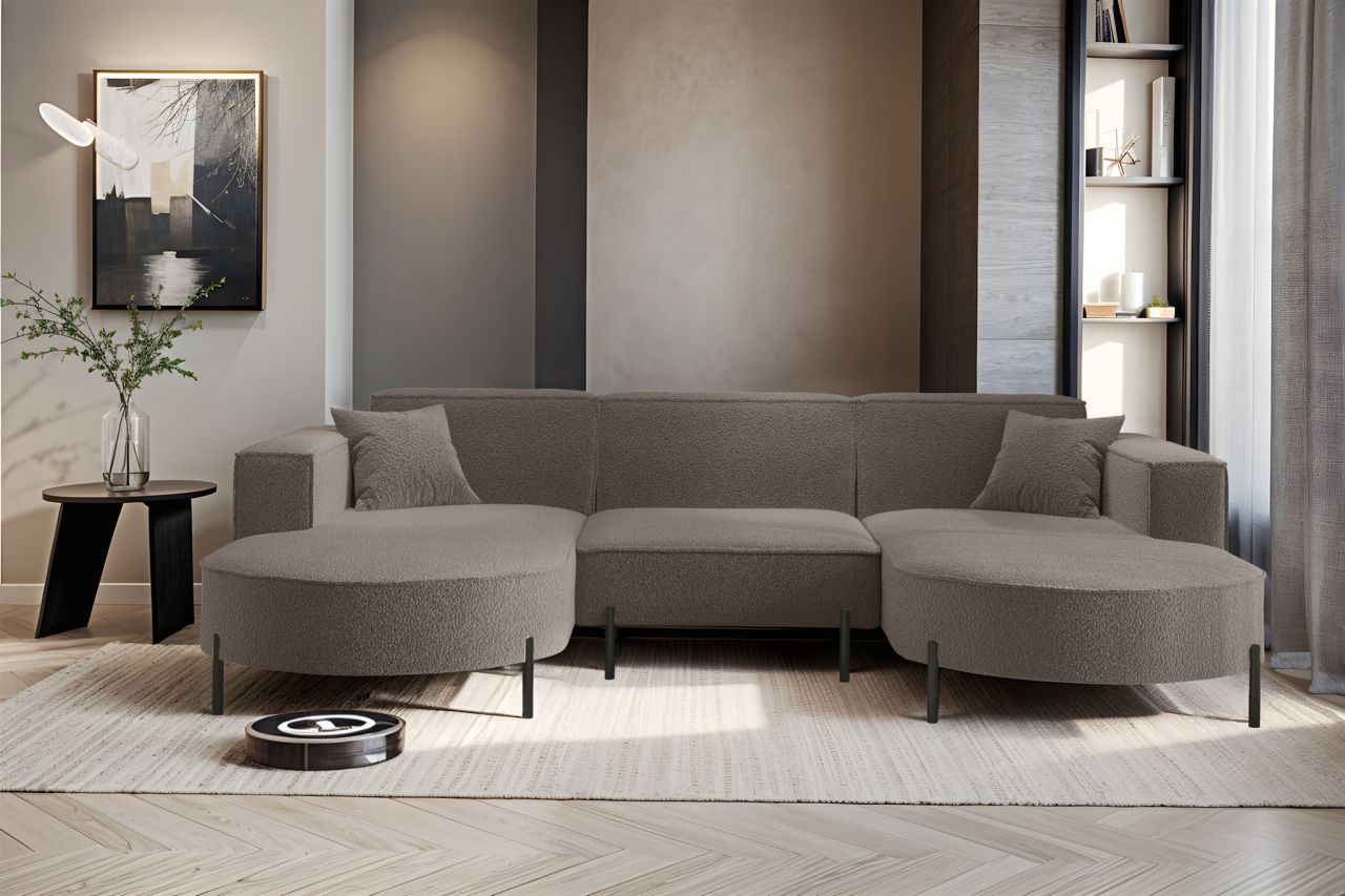 Wohnlandschaft U-Form Sofa VALENCIA in Stoff Quelle Braun
