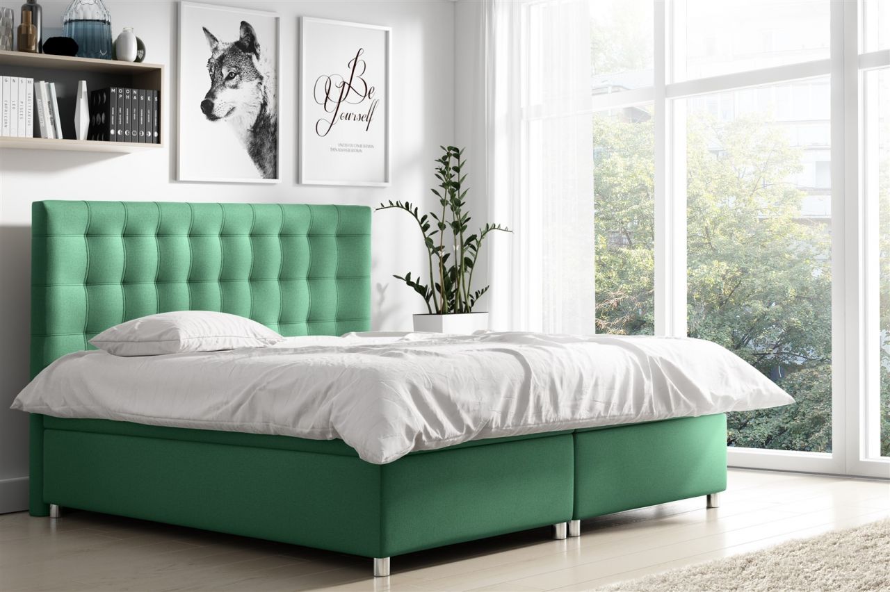 Boxspringbett Schlafzimmerbett ENZO Polyesterstoff Grün 200x200cm