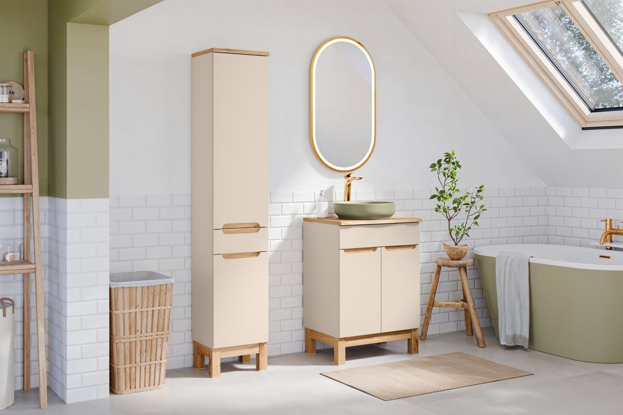 Badmöbel Set 4-tlg Badezimmerset DEVI Cashmere Spiegel inkl. Waschtisch 40 cm
