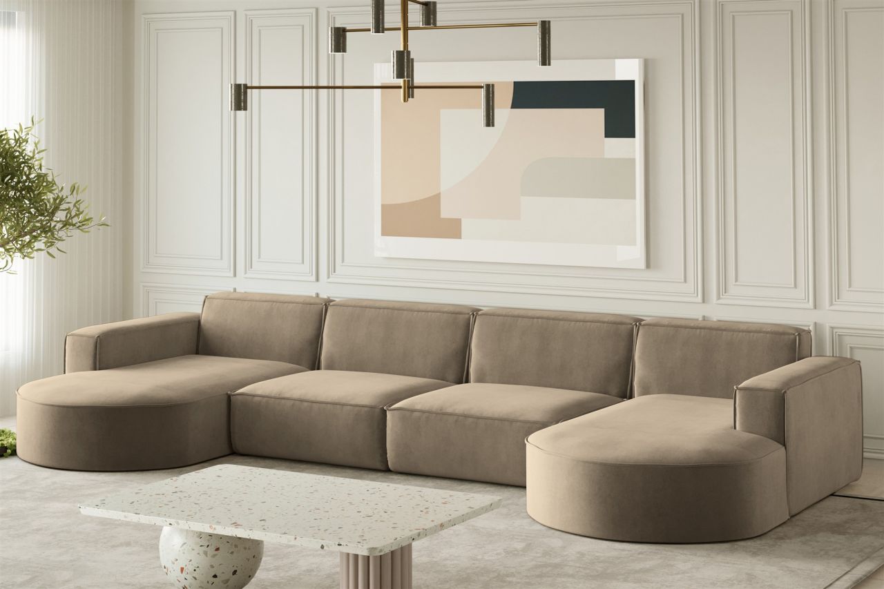 Wohnlandschaft U-Form Sofa PALMA XL in Stoff Noel Braun