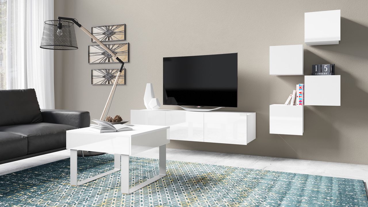 Mediawand Wohnwand 6 tlg - KAVOS 31 - Weiss HGL inkl.Couchtisch