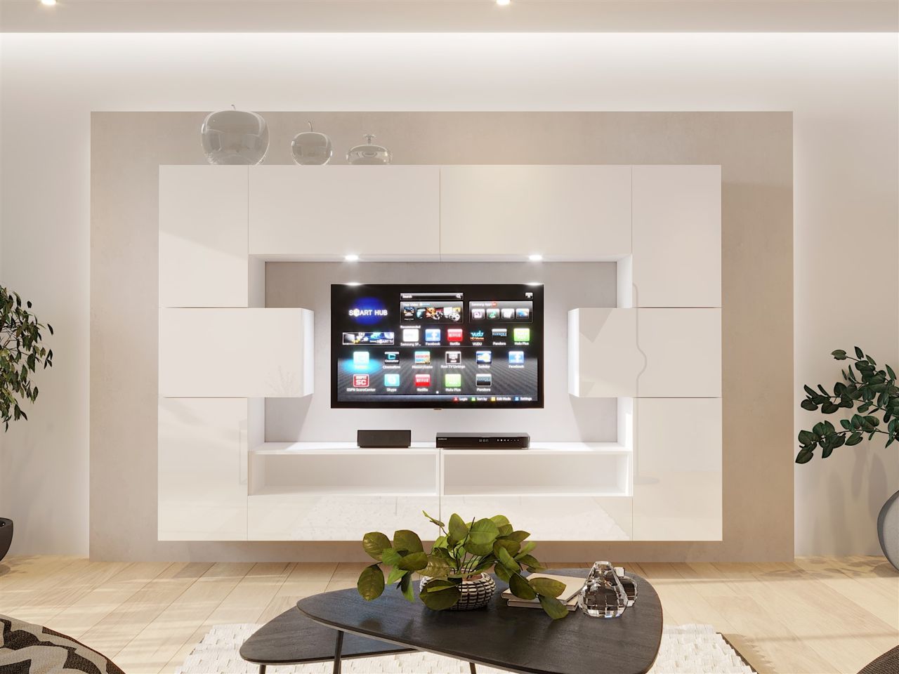 Mediawand Wohnwand 10 tlg - NEXI XL 16 - Weiss Hochglanz inkl. LED