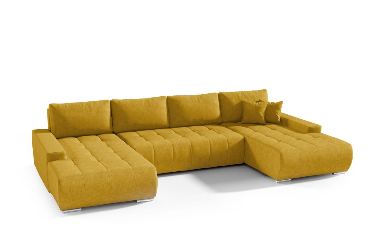 Wohnlandschaft Sofa mit Schlaffunktion VOGAR Stoff Aston Gelb