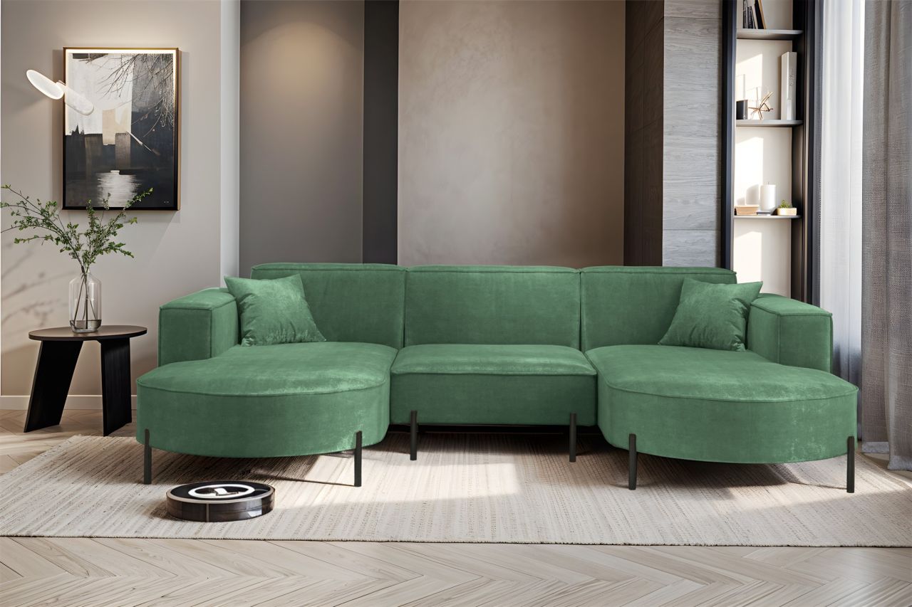 Wohnlandschaft U-Form Sofa VALENCIA in Stoff Noel Grün